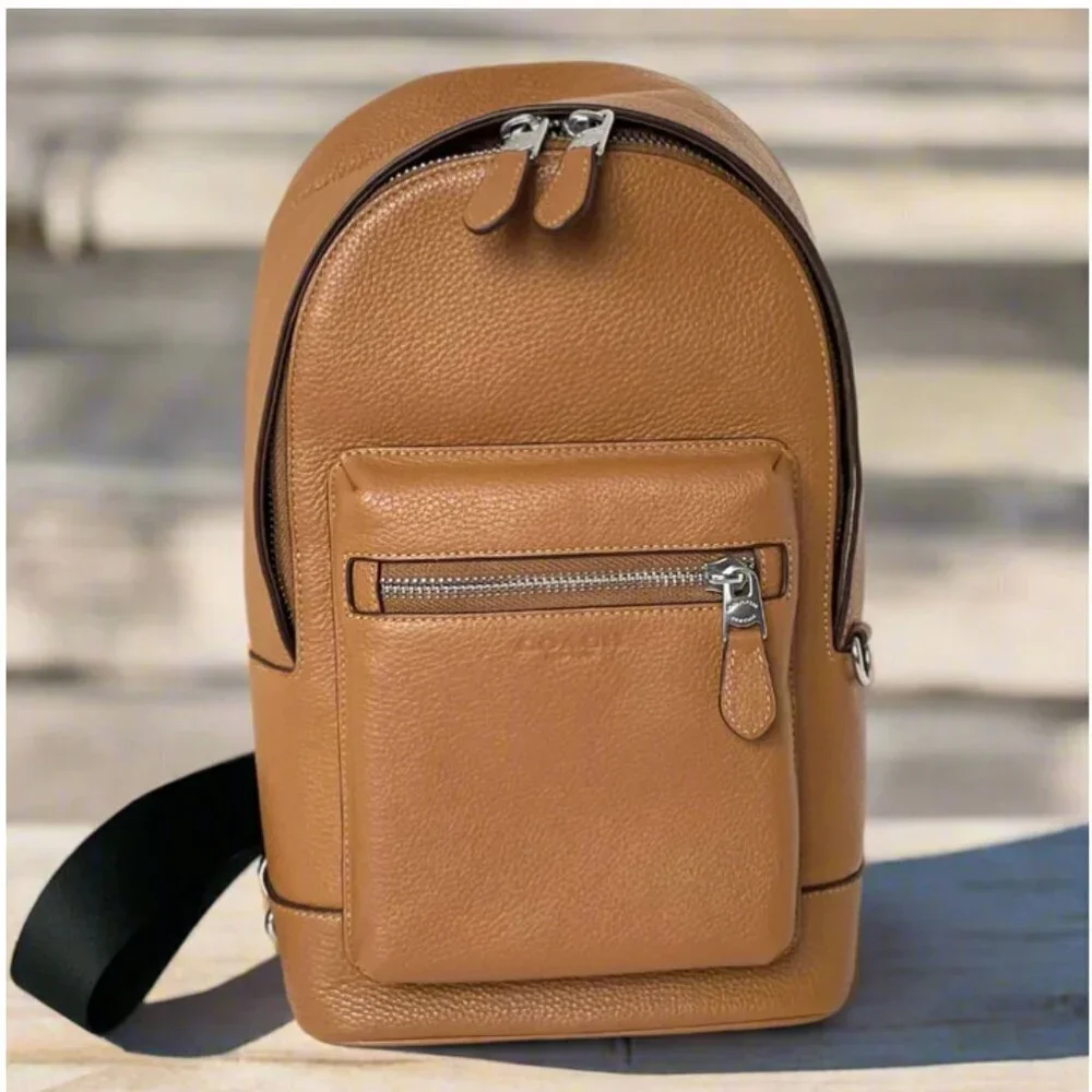 Coach West Pack Sling Bag 2540 Brown Pebble Leather Crossbody Backpack